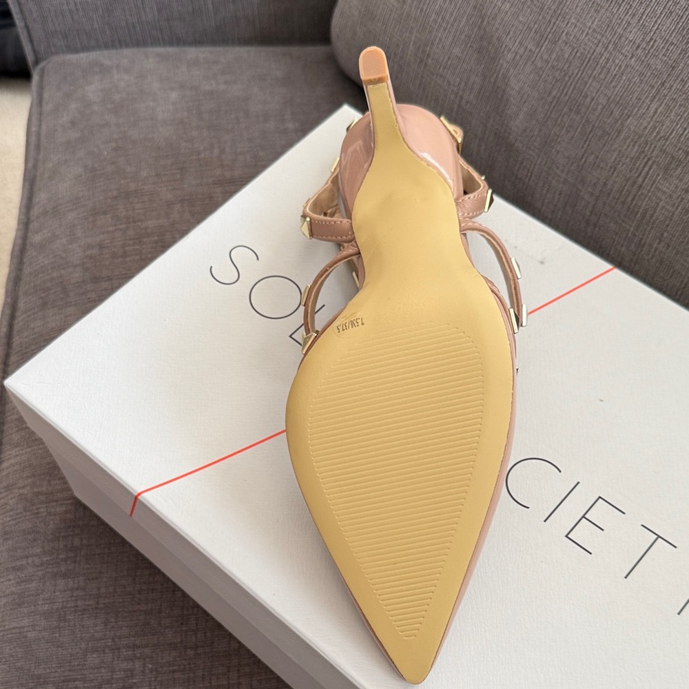 Sole Society Nude Heels with Gold Accents - Picture 9 of 12